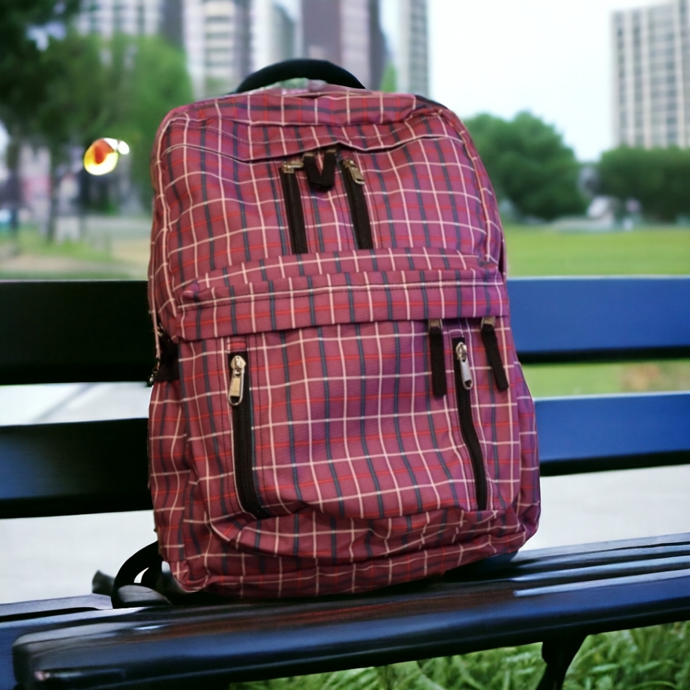 New Plaid Design Multiple Zippered Bag Backpack,Unisex, Size XL